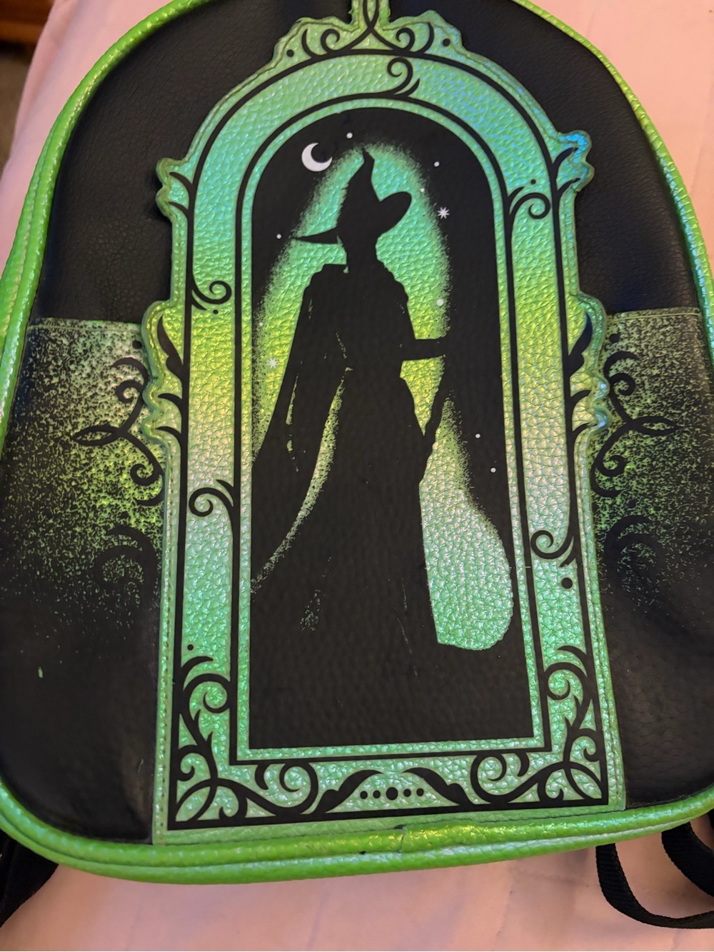 Green Iridescent Witch Silhouette Mini Backpack - Women Bags